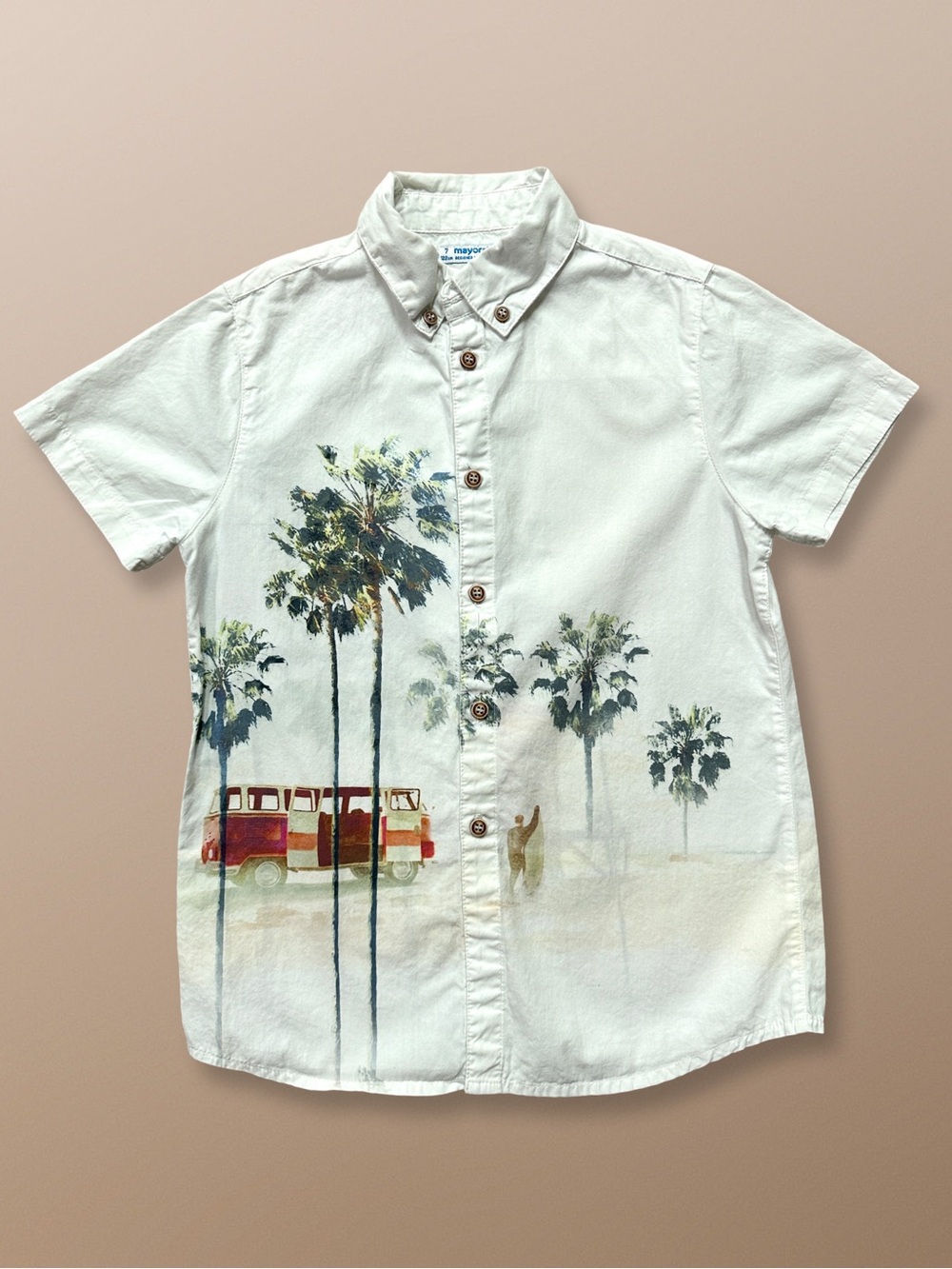 ⭐️ 5 for $25 Mayoral Boys Tropical Button Down Shirt Palms Minibus S 6-7